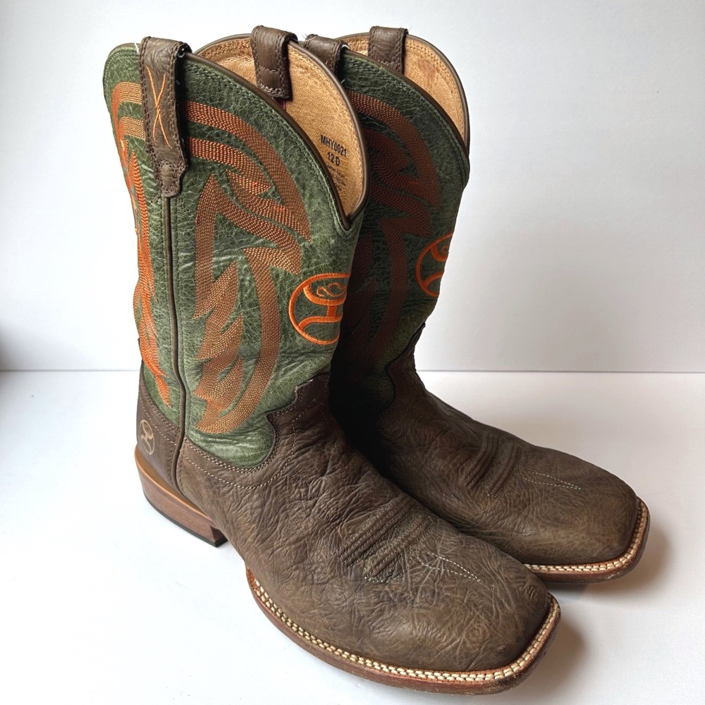 Twisted X Hooey Cowboy Boots Mens 12‎ D Brown Green MHY0021 Leather Square Toe